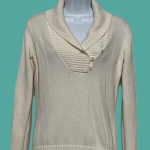 Coastal Grandmacore Preppy Liz & Co. Shawl Collar Pullover Sweater Women's Small